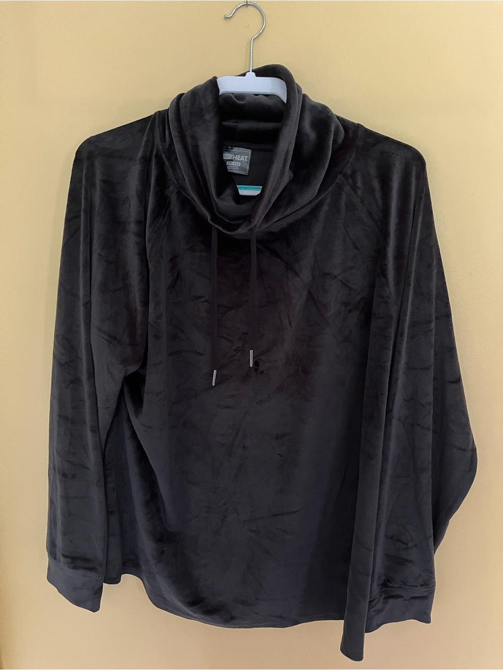 Black Plush Turtleneck Sweater with Drawstring